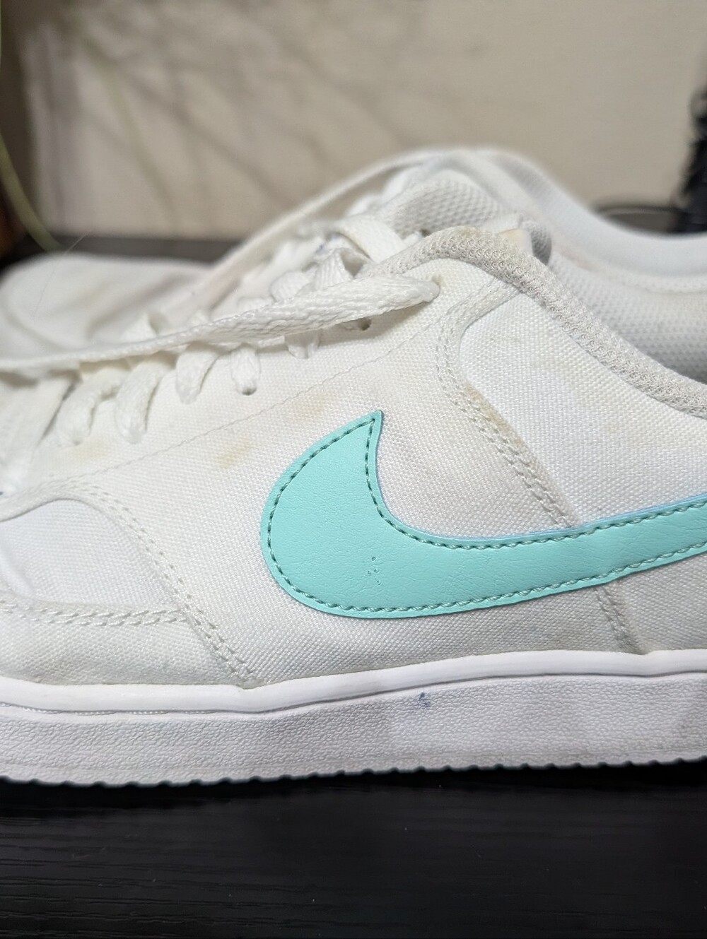 Nike Women’s White Canvas Sneaker with Mint Swoosh